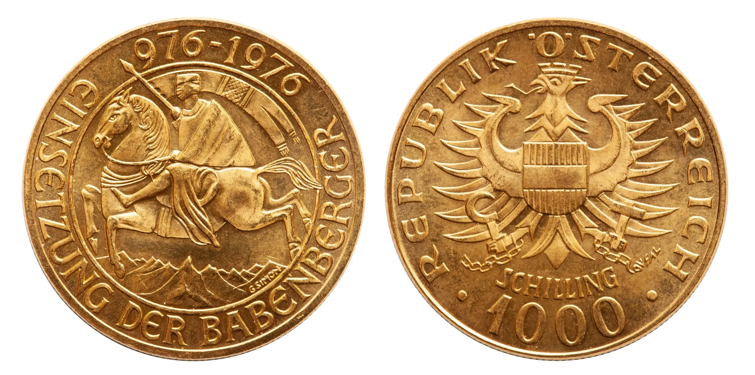1000 Schilling Goldmünze „Babenberger" (1976), beide Seiten Münzankauf bei Juwelier Sascha in Wien